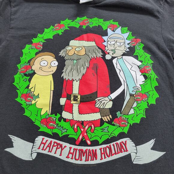 Rick and Morty Adult T-Shirt Size S Black Hot Topic Holiday Christmas Santa - Picture 6 of 8